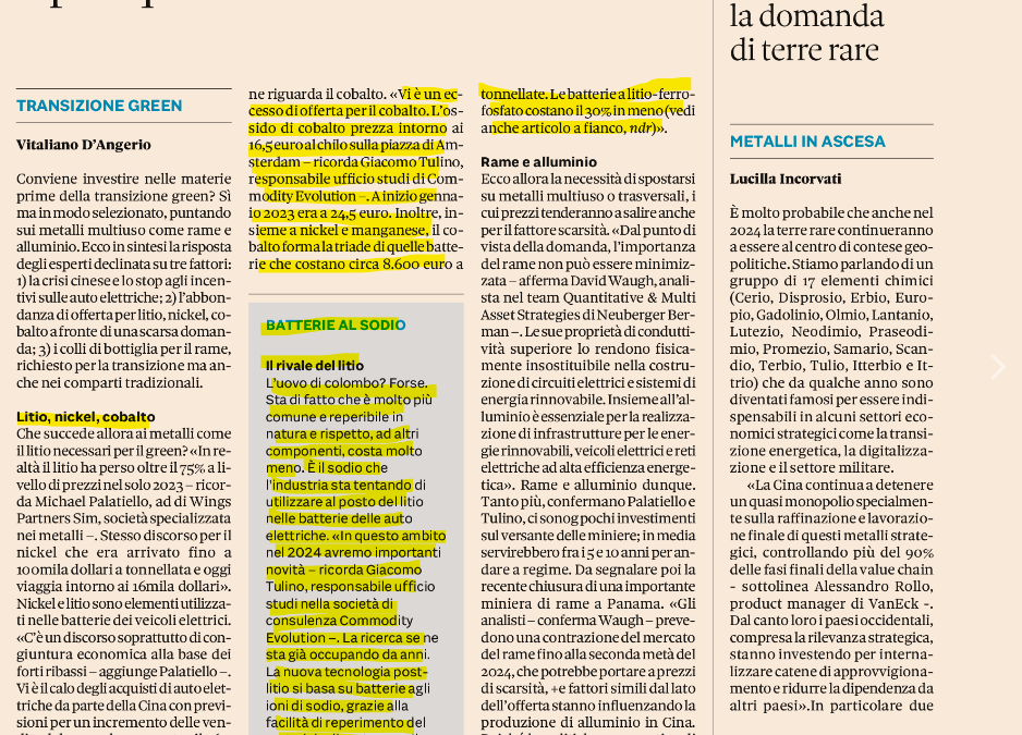 Puntare sui metalli multiuso: il contributo di Commodity Evolution su il Sole 24 Ore