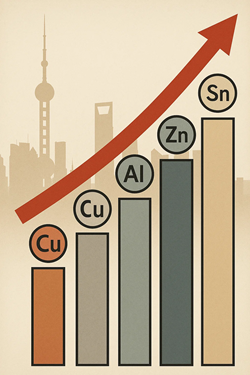 Prezzi In Aumento Per Quasi Tutti I Metalli Di Base Alla Borsa Di Shanghai, Guida Lo Stagno