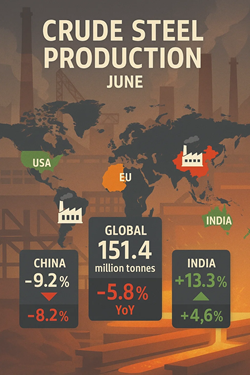 Produzione Mondiale Di Acciaio Grezzo In Calo A Giugno: Il Peso Della Cina Trascina I Volumi Globali