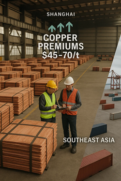 Asian Copper Cathode Market: Premiums Rise in Shanghai, Stability in Southeast Asia