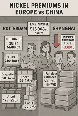 Nickel Premiums Steady Globally: Trading Activity Reduced in Mid-August