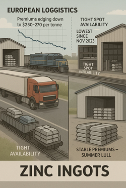 European Zinc Premiums Decline Slightly, Steady in the United States