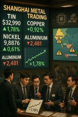 Base Metal Prices Rise on the SHFE, With Tin Rising Strongly