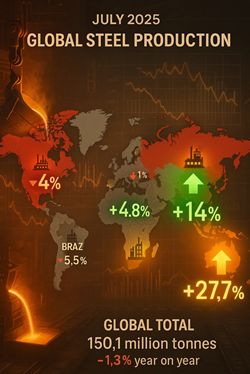 World Crude Steel Production Declines in July, with Marked Differences Across Regions…