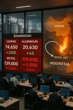 Base Metals at SHFE: Mixed Prices as Nickel Drops Sharply