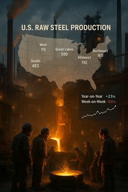 U.S. Crude Steel Production: Slight Weekly Decline, But Up Year-Over-Year