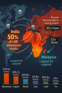 LME Inventories: India Surpasses Russia in Aluminum, Chinese Copper and Nickel Flows Rise