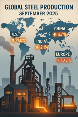 World Steel Production Declines in September: China Slows, India Continues to Grow